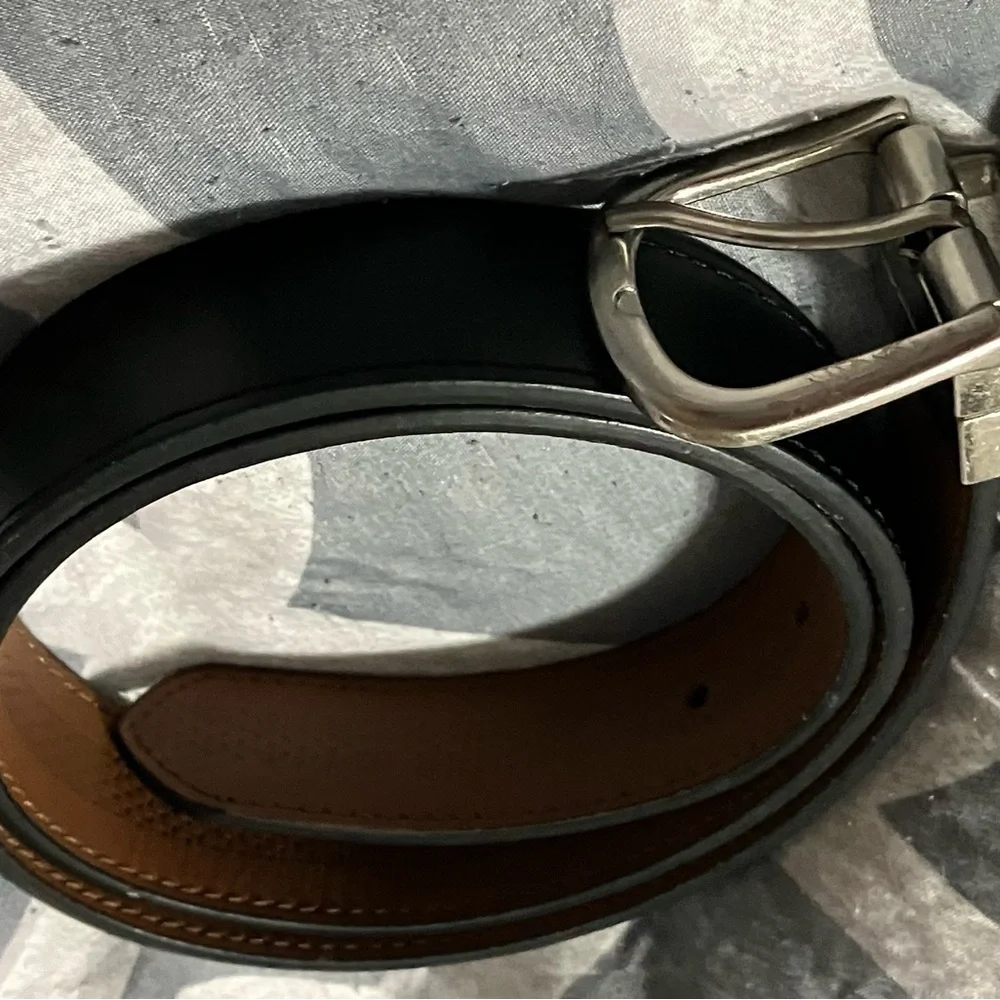 Reversible Brown/Black Leather Belt with Silver Buckle